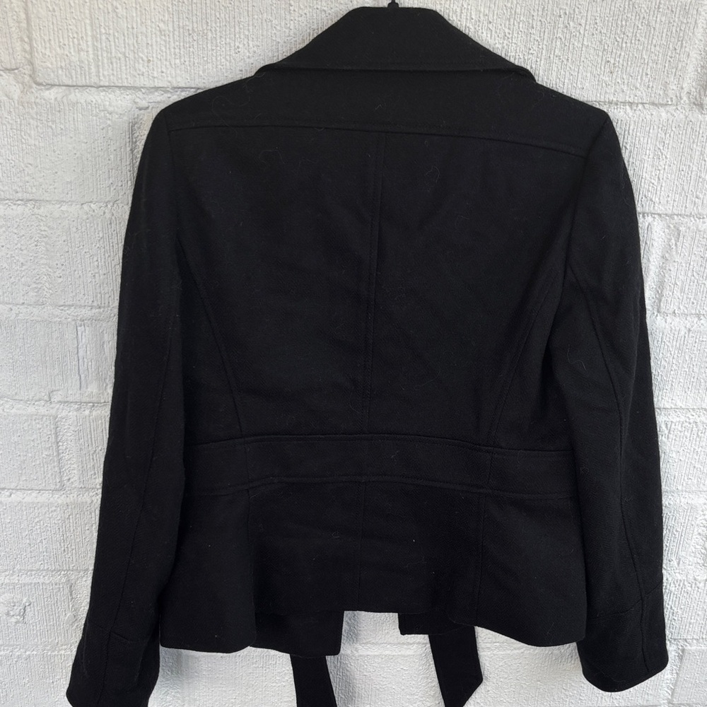 J. Crew Wool Embroidered Scottish Cloth Woven in Scotland Black Pea Coat sz M - Picture 9 of 9